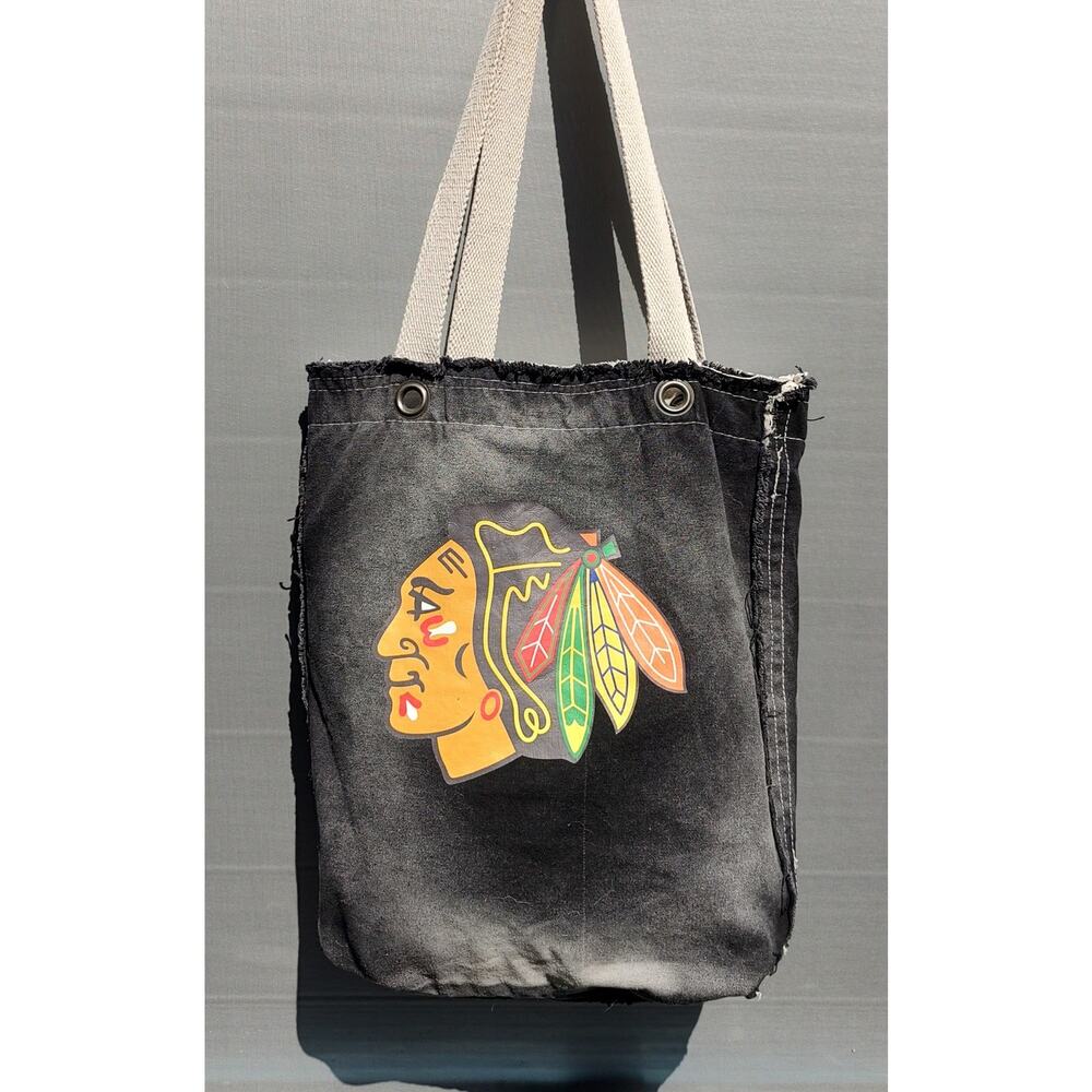 Pro-Fan-Ity - Chicago Blackhawks Acid-wash Black / Gray Denim Small Tote Bag